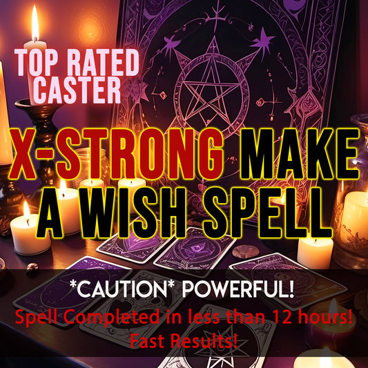 Magical spellcasting scene with candles, tarot cards, and a pentagram symbol on a dark background.