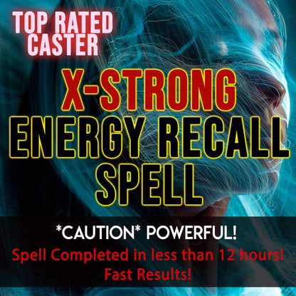 Advertisement for an 'X-Strong Energy Recall Spell' with a mystical background.