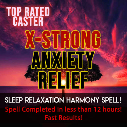 Promotional text for X-Strong Anxiety Relief with a colorful sky background