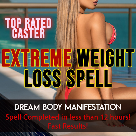 Advertisement for 'Extreme Weight Loss Spell' with a woman in a swimsuit by a pool.
