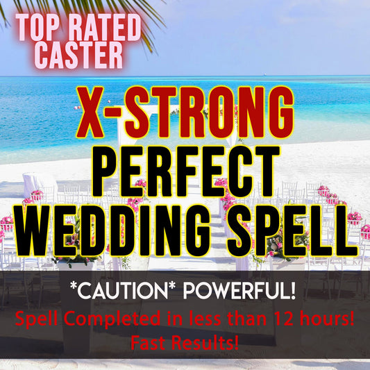 Advertisement for a 'X-Strong Perfect Wedding Spell' with beach background